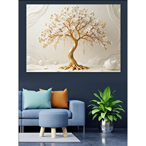 Altın Renkli Ağaç Dekoratif Kanvas - Mdf Ahşap Tablo 100x140 cm