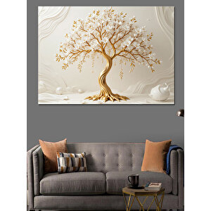 Altın Renkli Ağaç Dekoratif Kanvas - Mdf Ahşap Tablo 100x140 cm