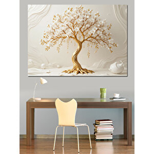 Altın Renkli Ağaç Dekoratif Kanvas - Mdf Ahşap Tablo 100x140 cm