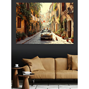 Dar Sokakta Klasik Araba Dekoratif Kanvas - Mdf Ahşap Tablo 50x70 cm