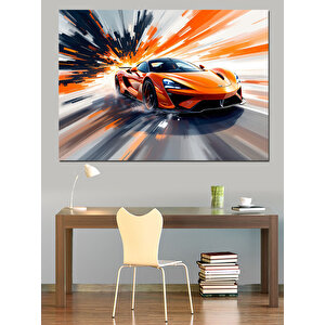 Alevler İçinde Spor Araba Dekoratif Kanvas - Mdf Ahşap Tablo 50x70 cm