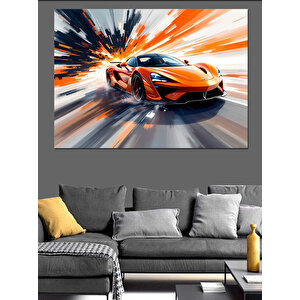 Alevler İçinde Spor Araba Dekoratif Kanvas - Mdf Ahşap Tablo 50x70 cm