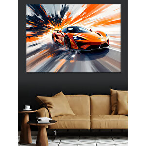 Alevler İçinde Spor Araba Dekoratif Kanvas - Mdf Ahşap Tablo 50x70 cm