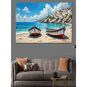Sahilde Renkli İki Sandal Dekoratif Kanvas - Mdf Ahşap Tablo 35x50 cm