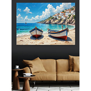 Sahilde Renkli İki Sandal Dekoratif Kanvas - Mdf Ahşap Tablo