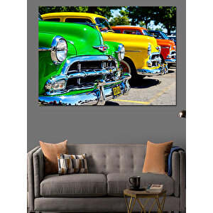 Klasik Sarı Chevrolet Arabalar Dekoratif Kanvas - Mdf Ahşap Tablo 25x35 cm