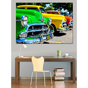 Klasik Sarı Chevrolet Arabalar Dekoratif Kanvas - Mdf Ahşap Tablo 25x35 cm