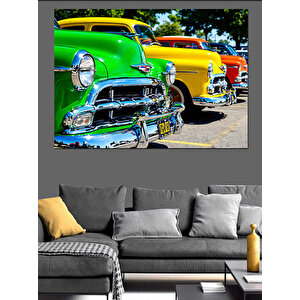 Klasik Sarı Chevrolet Arabalar Dekoratif Kanvas - Mdf Ahşap Tablo 25x35 cm