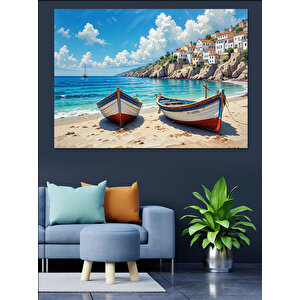 Sahilde Renkli İki Sandal Dekoratif Kanvas - Mdf Ahşap Tablo 100x140 cm