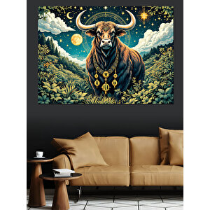 Gece Parlayan Boğa Dekoratif Kanvas - Mdf Ahşap Tablo