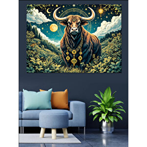 Gece Parlayan Boğa Dekoratif Kanvas - Mdf Ahşap Tablo