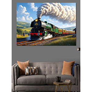 Buharlı Tren Ve Doğa Dekoratif Kanvas - Mdf Ahşap Tablo 100x140 cm