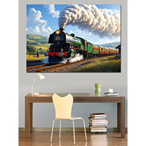 Buharlı Tren Ve Doğa Dekoratif Kanvas - Mdf Ahşap Tablo 100x140 cm