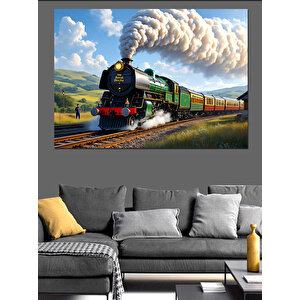 Buharlı Tren Ve Doğa Dekoratif Kanvas - Mdf Ahşap Tablo 100x140 cm