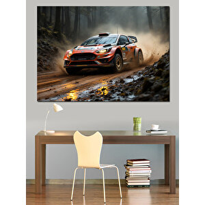 Çamurlu Ralli Arabası Dekoratif Kanvas - Mdf Ahşap Tablo 70x100 cm