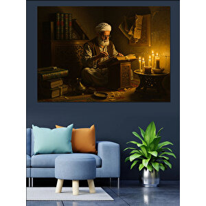 Mum Işığında Yazı Yazmak Dekoratif Kanvas - Mdf Ahşap Tablo 100x140 cm