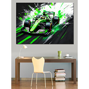 Neon Yeşil Yarış Arabası Dekoratif Kanvas - Mdf Ahşap Tablo 100x140 cm