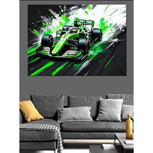 Neon Yeşil Yarış Arabası Dekoratif Kanvas - Mdf Ahşap Tablo 100x140 cm