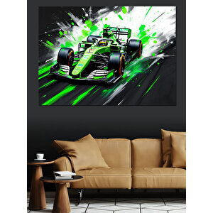 Neon Yeşil Yarış Arabası Dekoratif Kanvas - Mdf Ahşap Tablo 25x35 cm