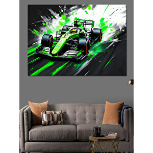 Neon Yeşil Yarış Arabası Dekoratif Kanvas - Mdf Ahşap Tablo
