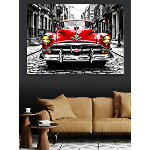 Kırmızı Amerikan Klasik Araba Dekoratif Kanvas - Mdf Ahşap Tablo 25x35 cm