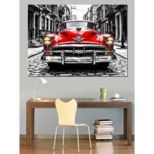 Kırmızı Amerikan Klasik Araba Dekoratif Kanvas - Mdf Ahşap Tablo