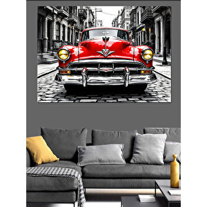 Kırmızı Amerikan Klasik Araba Dekoratif Kanvas - Mdf Ahşap Tablo