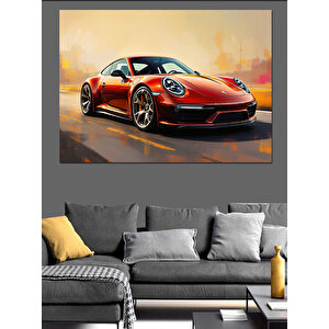 Kırmızı Spor Araba Portresi Dekoratif Kanvas - Mdf Ahşap Tablo 100x140 cm