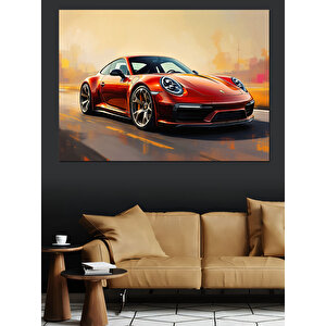 Kırmızı Spor Araba Portresi Dekoratif Kanvas - Mdf Ahşap Tablo 100x140 cm