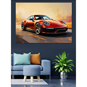 Kırmızı Spor Araba Portresi Dekoratif Kanvas - Mdf Ahşap Tablo 100x140 cm