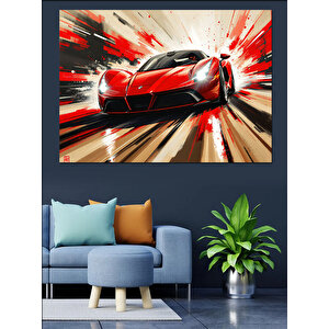 Hızlı Spor Araba Patlaması Dekoratif Kanvas - Mdf Ahşap Tablo 35x50 cm