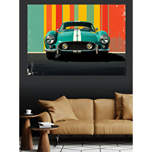Çizgili Duvar Önü Klasik Araba Dekoratif Kanvas - Mdf Ahşap Tablo 35x50 cm