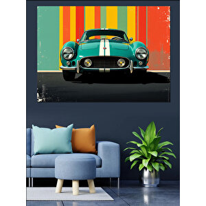 Çizgili Duvar Önü Klasik Araba Dekoratif Kanvas - Mdf Ahşap Tablo