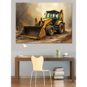 Toprak Zeminde Kepçe Makinesi Dekoratif Kanvas - Mdf Ahşap Tablo 25x35 cm