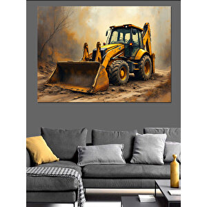 Toprak Zeminde Kepçe Makinesi Dekoratif Kanvas - Mdf Ahşap Tablo 25x35 cm