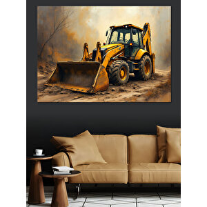 Toprak Zeminde Kepçe Makinesi Dekoratif Kanvas - Mdf Ahşap Tablo 25x35 cm