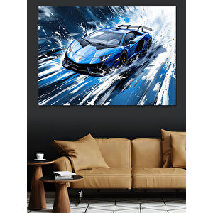 Mavi Spor Araba Hızı Dekoratif Kanvas - Mdf Ahşap Tablo 35x50 cm