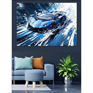 Mavi Spor Araba Hızı Dekoratif Kanvas - Mdf Ahşap Tablo 35x50 cm