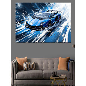 Mavi Spor Araba Hızı Dekoratif Kanvas - Mdf Ahşap Tablo 35x50 cm