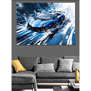 Mavi Spor Araba Hızı Dekoratif Kanvas - Mdf Ahşap Tablo