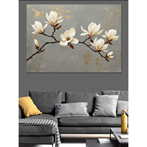 Altın Yapraklı Manolya Dalı Dekoratif Kanvas - Mdf Ahşap Tablo 25x35 cm