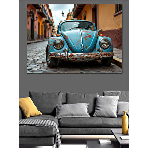 Mavi Vosvos Araba Dekoratif Kanvas - Mdf Ahşap Tablo 35x50 cm