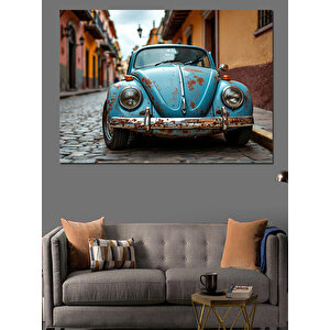 Mavi Vosvos Araba Dekoratif Kanvas - Mdf Ahşap Tablo