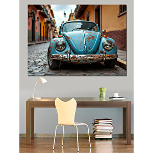 Mavi Vosvos Araba Dekoratif Kanvas - Mdf Ahşap Tablo