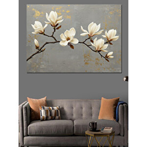 Altın Yapraklı Manolya Dalı Dekoratif Kanvas - Mdf Ahşap Tablo 100x140 cm