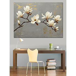 Altın Yapraklı Manolya Dalı Dekoratif Kanvas - Mdf Ahşap Tablo 100x140 cm