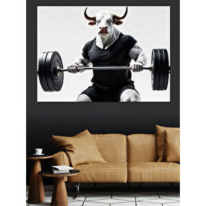 Ağırlık Kaldıran Boğa  Dekoratif Kanvas - Mdf Ahşap Tablo 35x50 cm