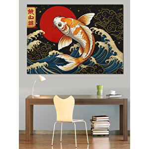 Altın Koi Balığı Deseni Dekoratif Kanvas - Mdf Ahşap Tablo 50x70 cm