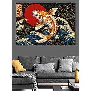 Altın Koi Balığı Deseni Dekoratif Kanvas - Mdf Ahşap Tablo 50x70 cm