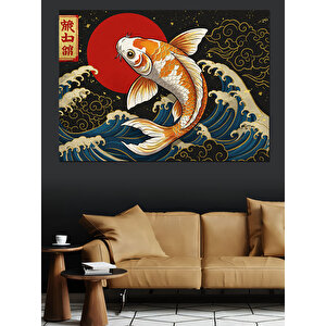 Altın Koi Balığı Deseni Dekoratif Kanvas - Mdf Ahşap Tablo 50x70 cm